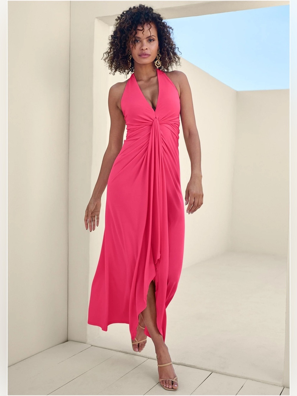 VENUS Pink Halter Maxi Dress with Twist Front SMALL NWOT